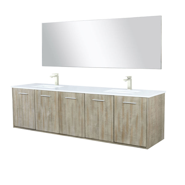 Lexora Collection Fairbanks 80 inch Rustic Acacia Double Bath Vanity, White Quartz Top, Faucet Set and 70 inch Mirror - Luxe Bathroom Vanities