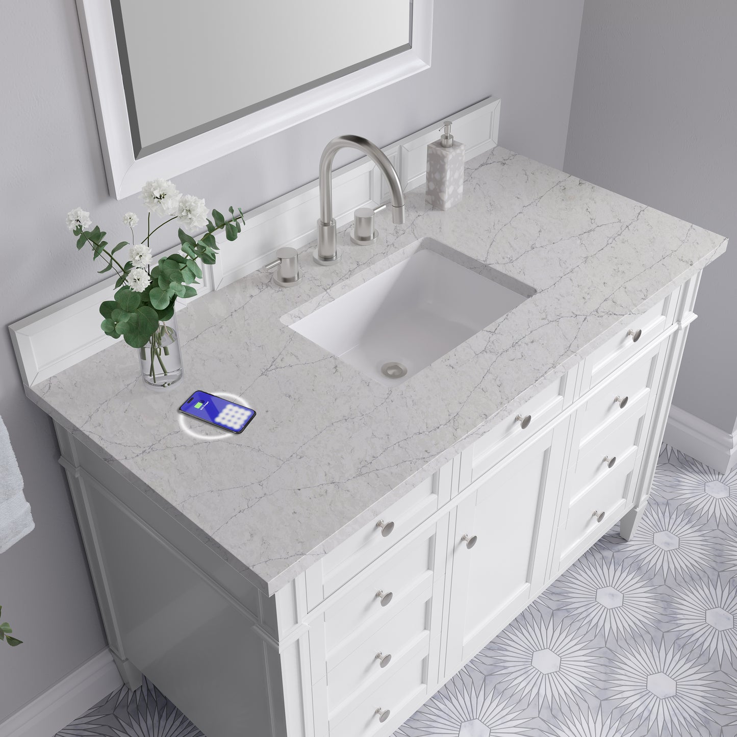 James Martin Brittany 48" Single Vanity with 3 CM Countertop & FreePower Wireless Charger