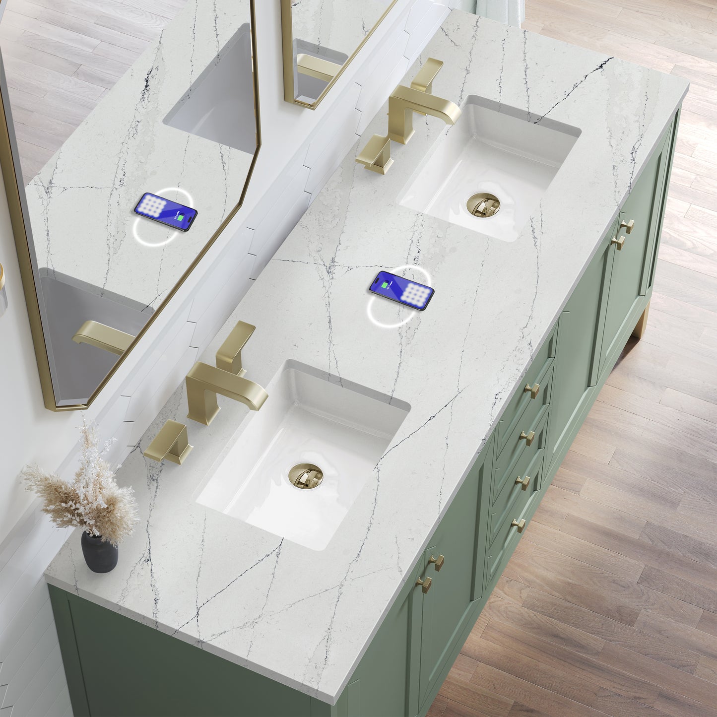James Martin Chicago 72" Double Vanity with 3 CM Countertop & FreePower Wireless Charger