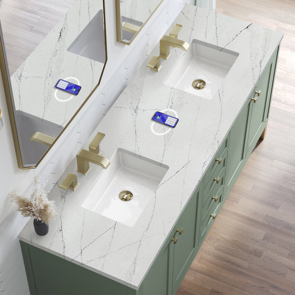 James Martin Chicago 72" Double Vanity with 3 CM Countertop & FreePower Wireless Charger