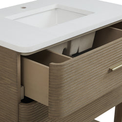James Martin Lucian 36" Single Vanity, Pebble Oak w/ 3 CM Top - Luxe Bathroom Vanities
