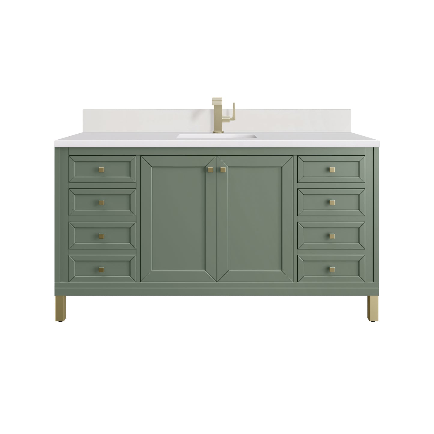 James Martin Chicago 60" Single Vanity with Single Hole 3CM White Zeus Silestone Top & Backsplash
