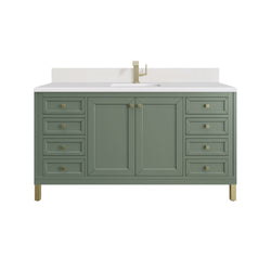 James Martin Chicago 60" Single Vanity with Single Hole 3CM White Zeus Silestone Top & Backsplash