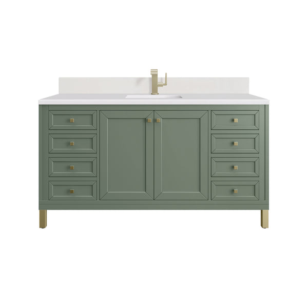 James Martin Chicago 60" Single Vanity with Single Hole 3CM White Zeus Silestone Top & Backsplash