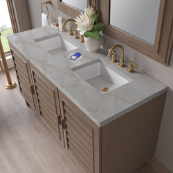 James Martin Portland 60" Double Vanity Whitewashed Walnut with 3 CM Countertop & FreePower Wireless Charger