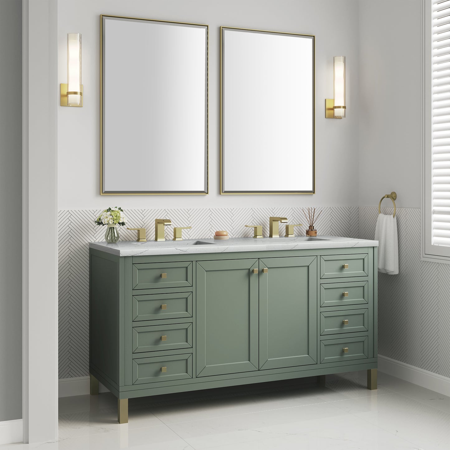 James Martin Chicago 60" Double Vanity with 3 CM Countertop & FreePower Wireless Charger