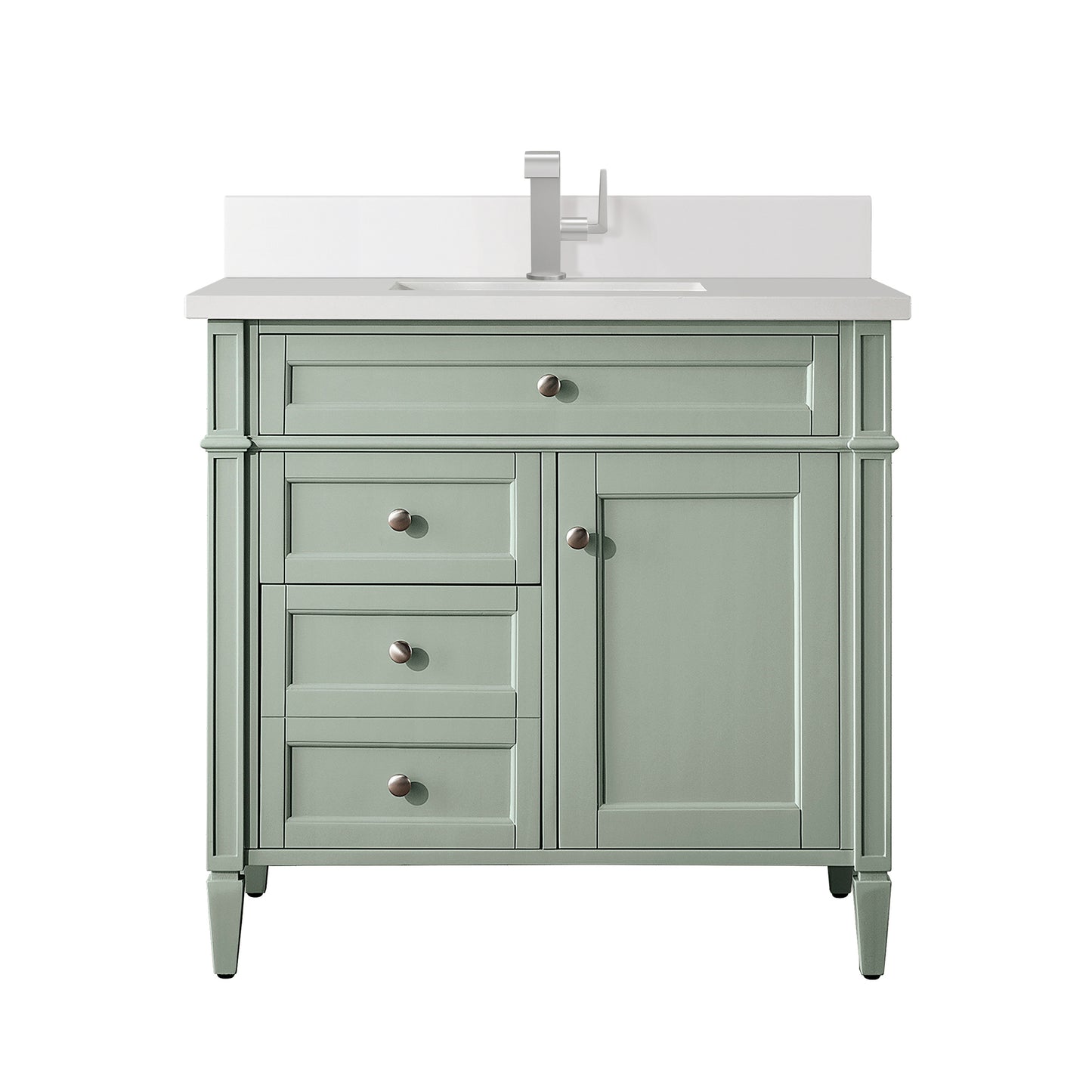 James Martin Brittany 36" Single Vanity with Single Hole 3 CM White Zeus Silestone Top & Backsplash