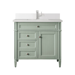 James Martin Brittany 36" Single Vanity with Single Hole 3 CM White Zeus Silestone Top & Backsplash