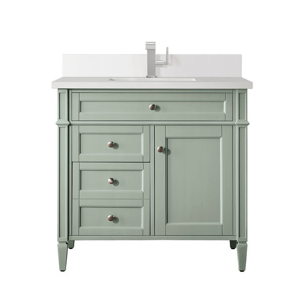 James Martin Brittany 36" Single Vanity with Single Hole 3 CM White Zeus Silestone Top & Backsplash