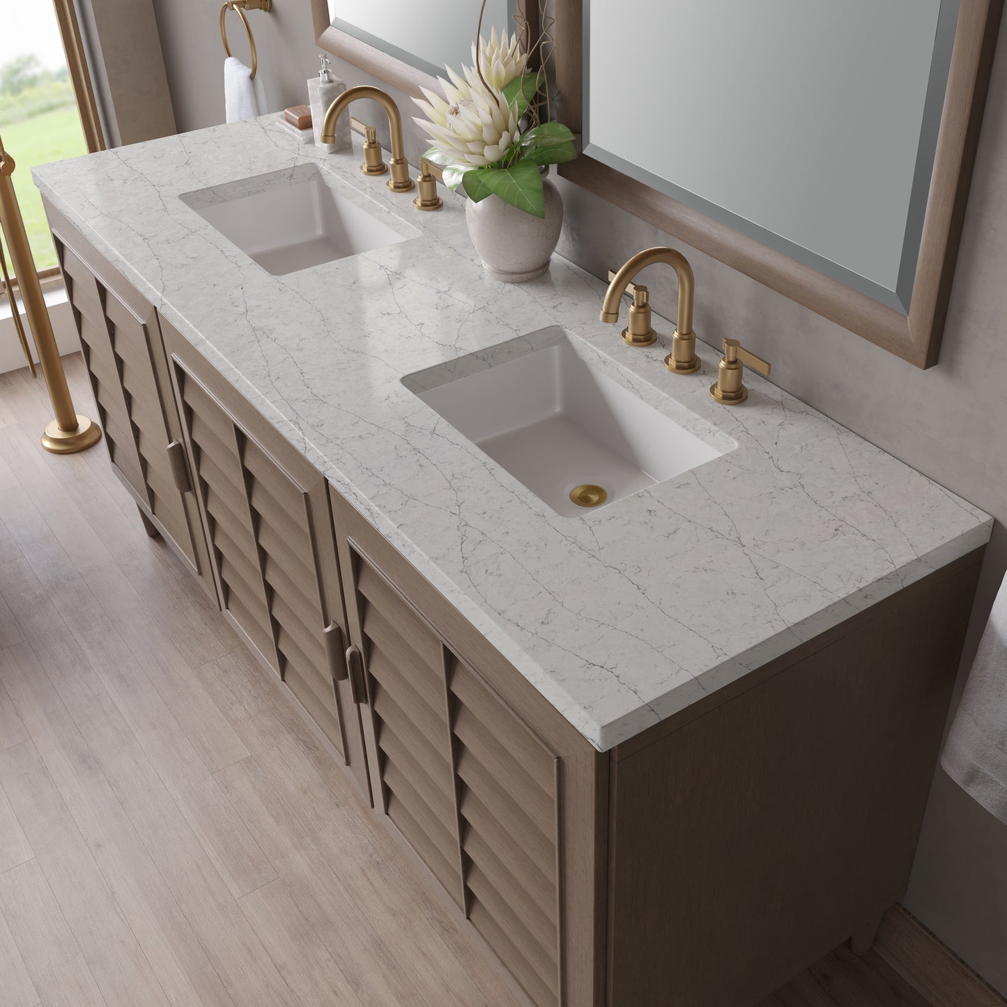 James Martin Portland 72" Double Vanity Whitewashed Walnut with 3 CM Countertop & FreePower Wireless Charger