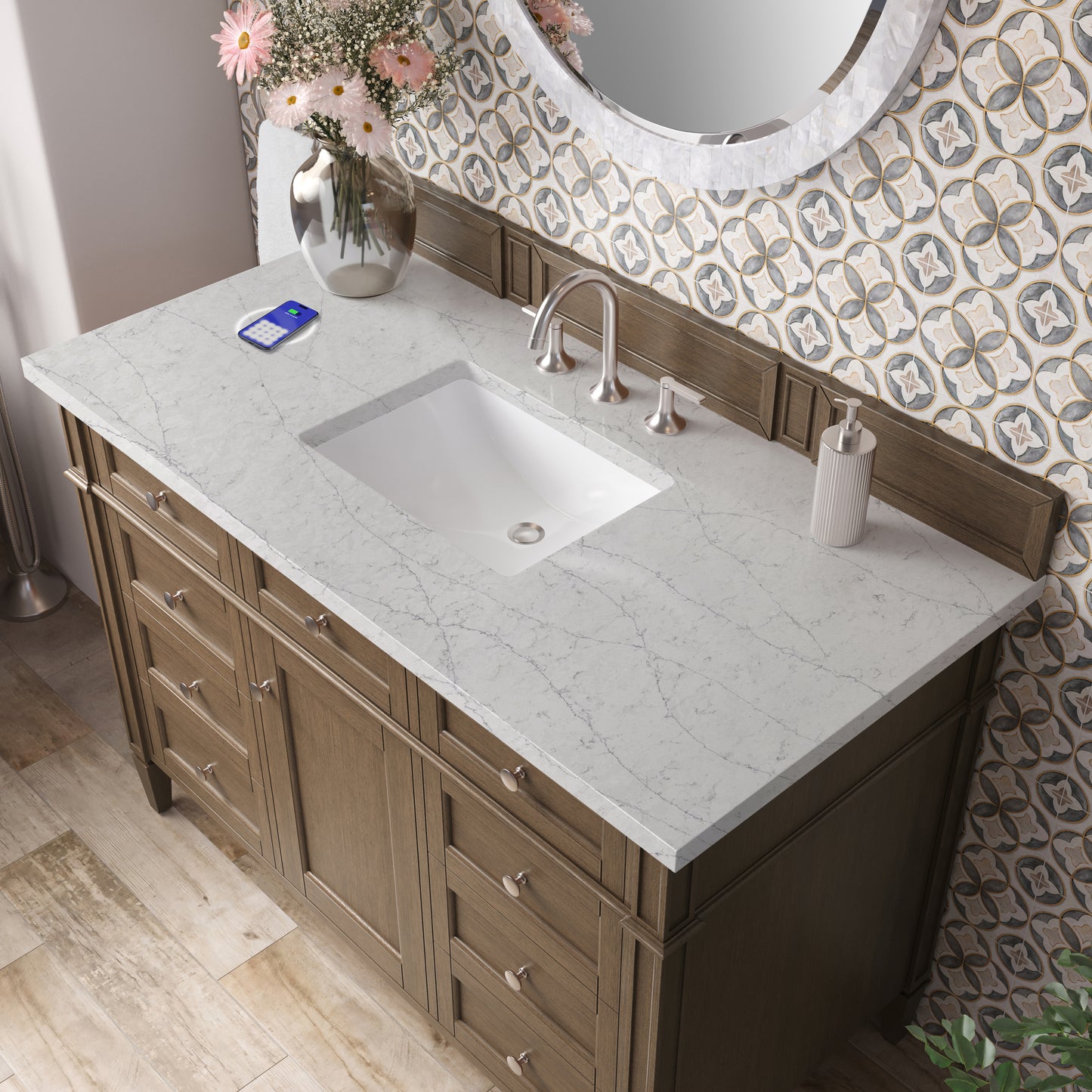 James Martin Brittany 48" Single Vanity with 3 CM Countertop & FreePower Wireless Charger
