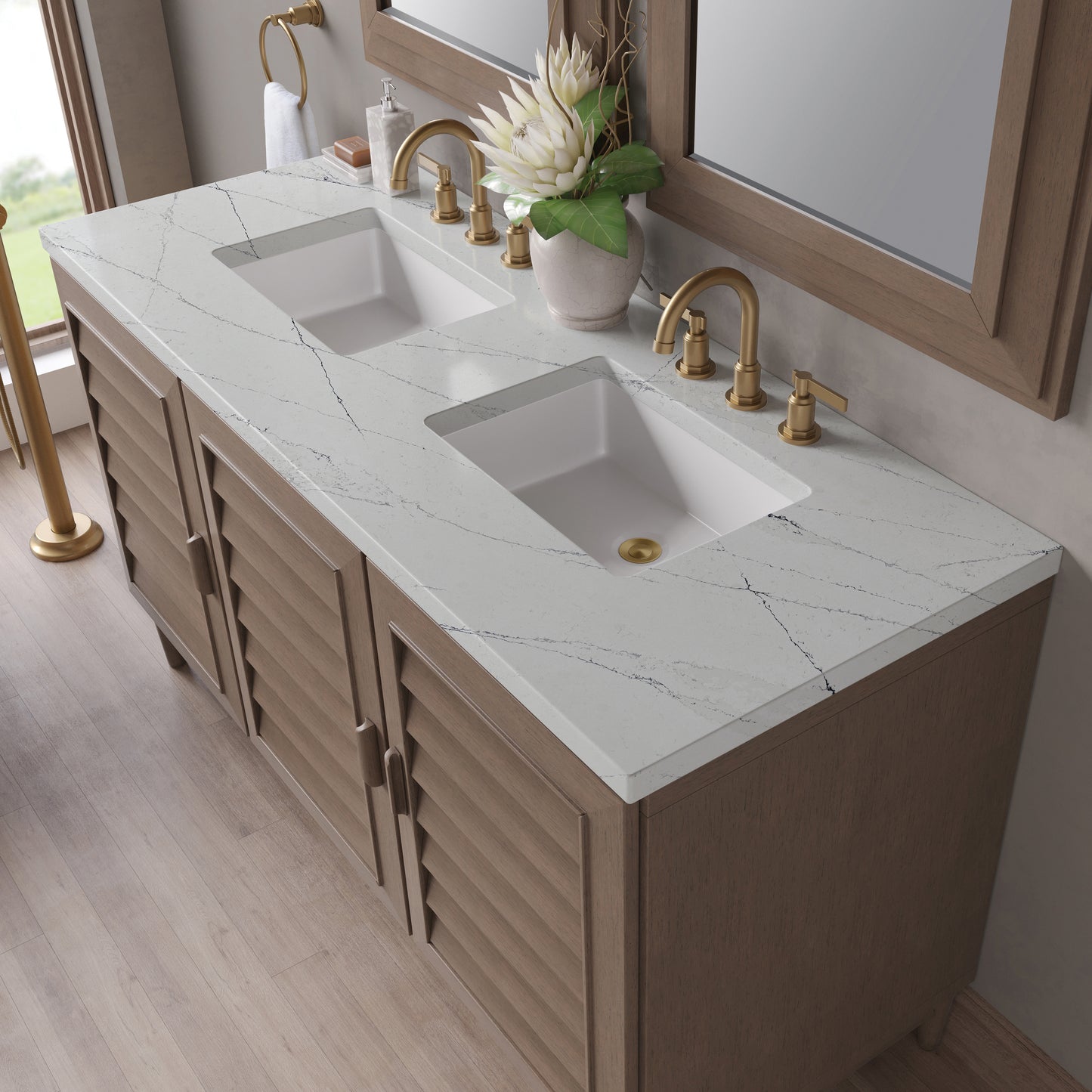 James Martin Portland 60" Double Vanity Whitewashed Walnut with 3 CM Countertop