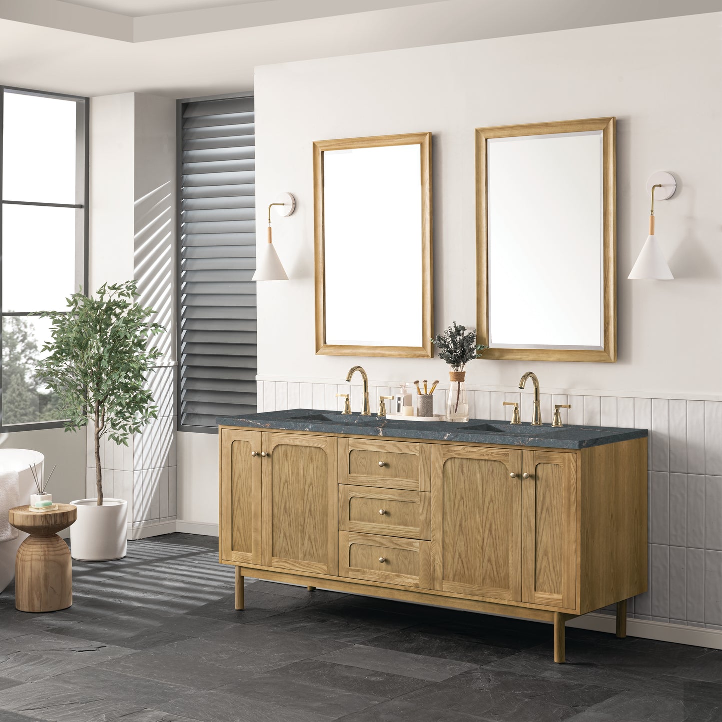 James Martin Laurent 72" Double Vanity with 3 CM Countertop & FreePower Wireless Charger