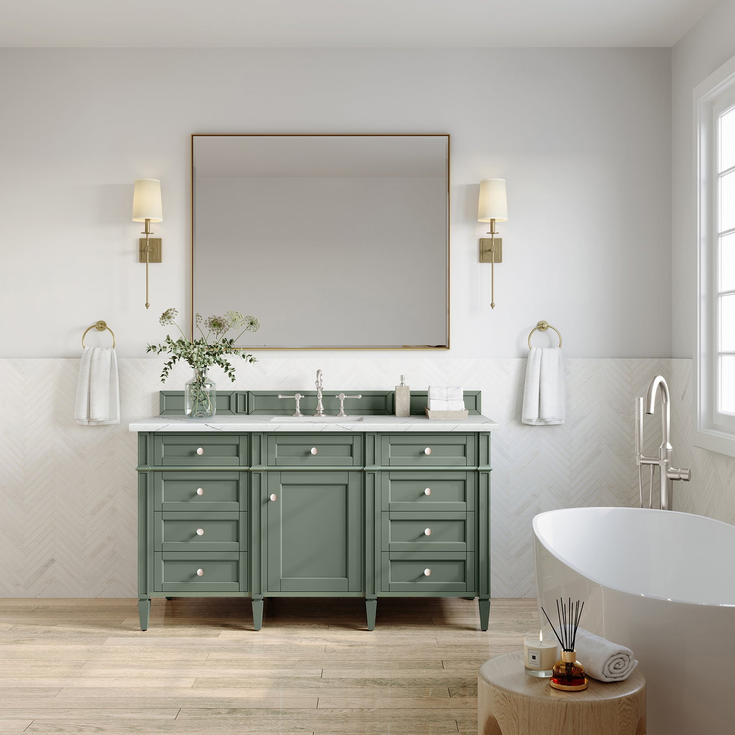 James Martin Brittany 60" Single Vanity with 3 CM Countertop & FreePower Wireless Charger