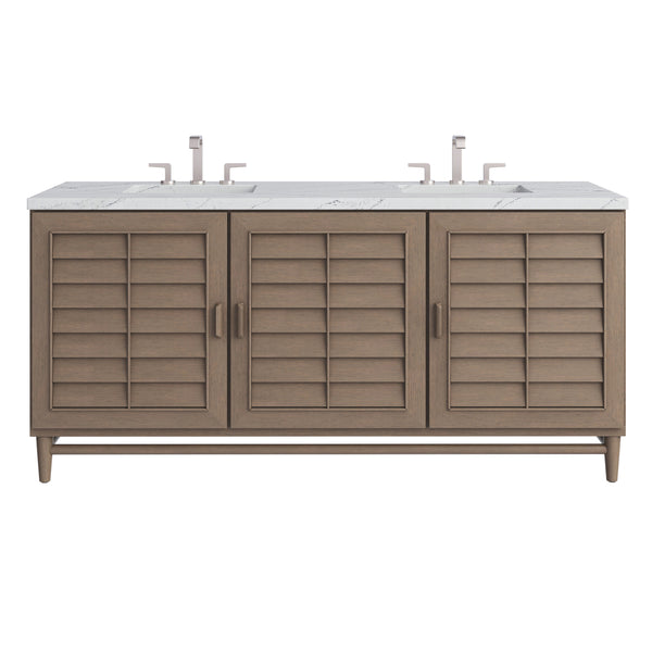 James Martin Portland 72" Double Vanity Whitewashed Walnut with 3 CM Countertop & FreePower Wireless Charger