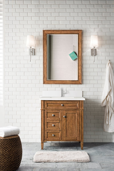 James Martin Brittany 30" Single Vanity with Single Hole 3 CM White Zeus Silestone Top & Backsplash