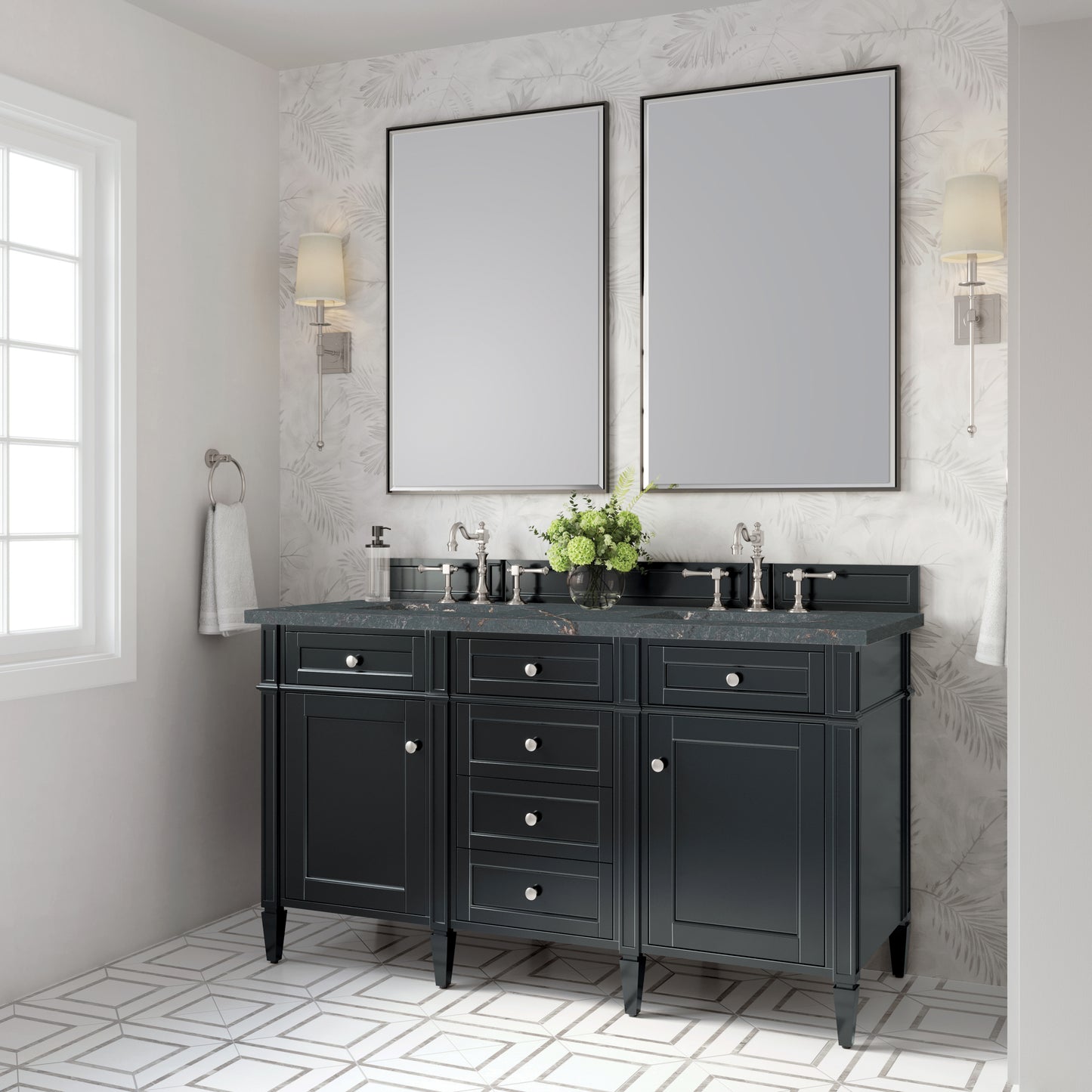 James Martin Brittany 60" Double Vanity with 3 CM Countertop & FreePower Wireless Charger