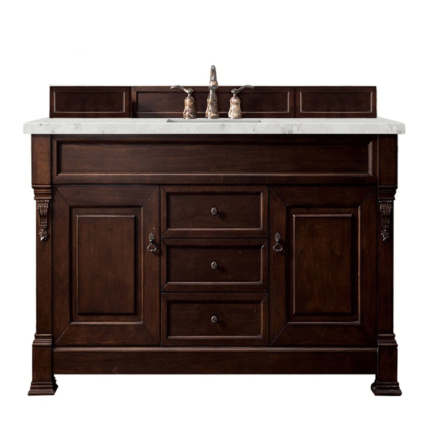 James Martin Brookfield 60" Single Vanity Vanities James Martin Burnished Mahogany w/ 3 CM Eternal Jasmine Pearl Quartz Top 