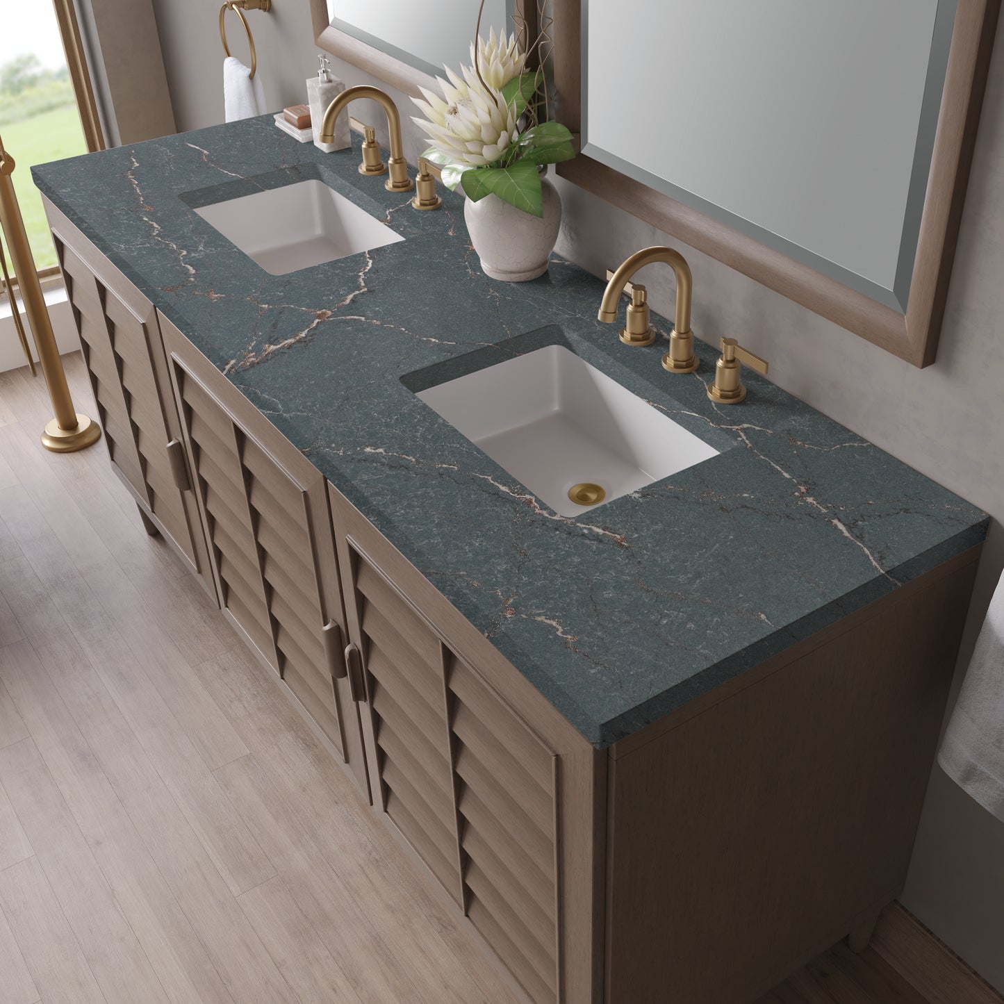 James Martin Portland 72" Double Vanity Whitewashed Walnut with 3 CM Countertop