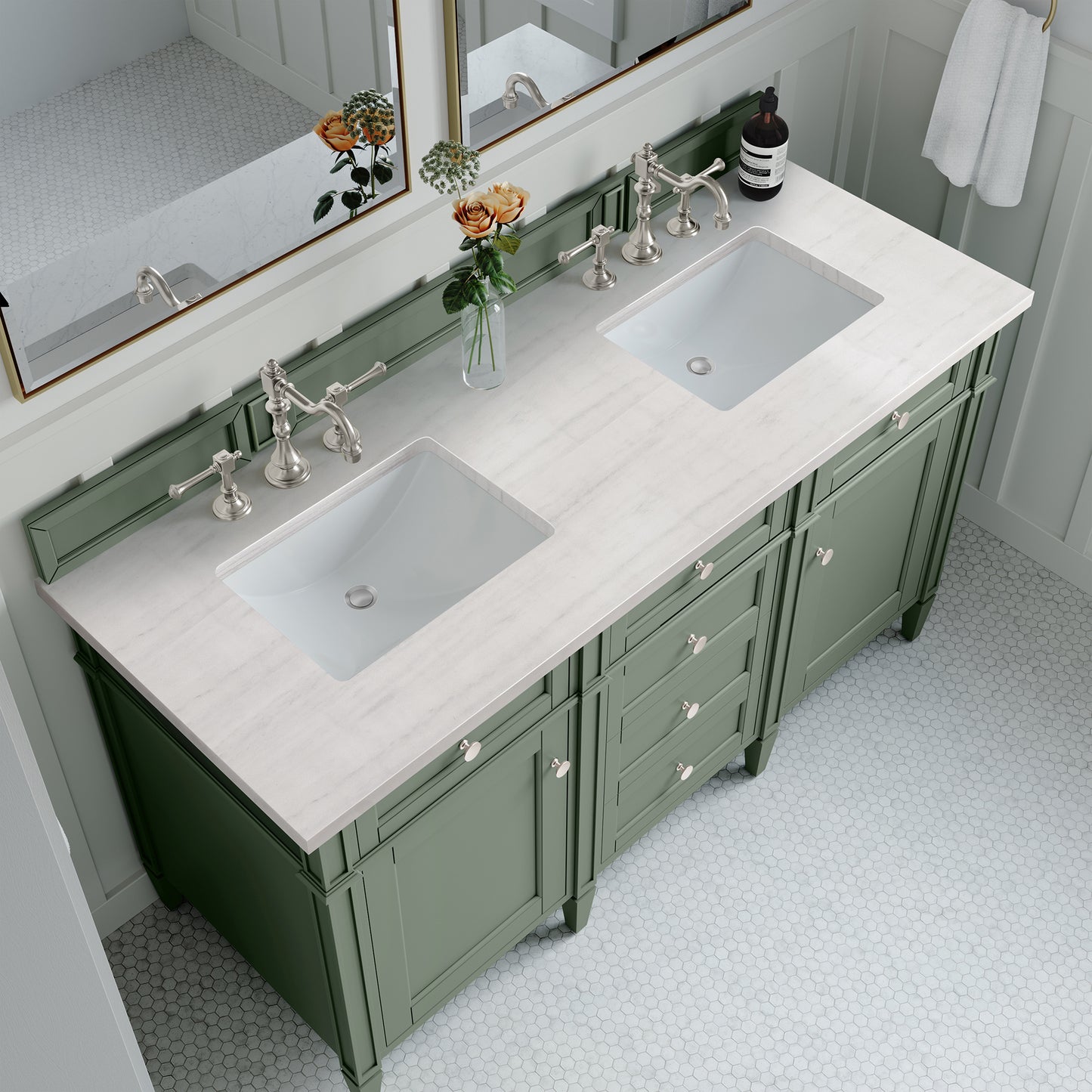 James Martin Brittany 60" Double Vanity, Smokey Celadon - Luxe Bathroom Vanities