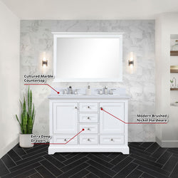 Lexora Collection Dukes 48 inch Double Bath Vanity, Cultured Marble Top, and 46 inch Mirror - Luxe Bathroom Vanities
