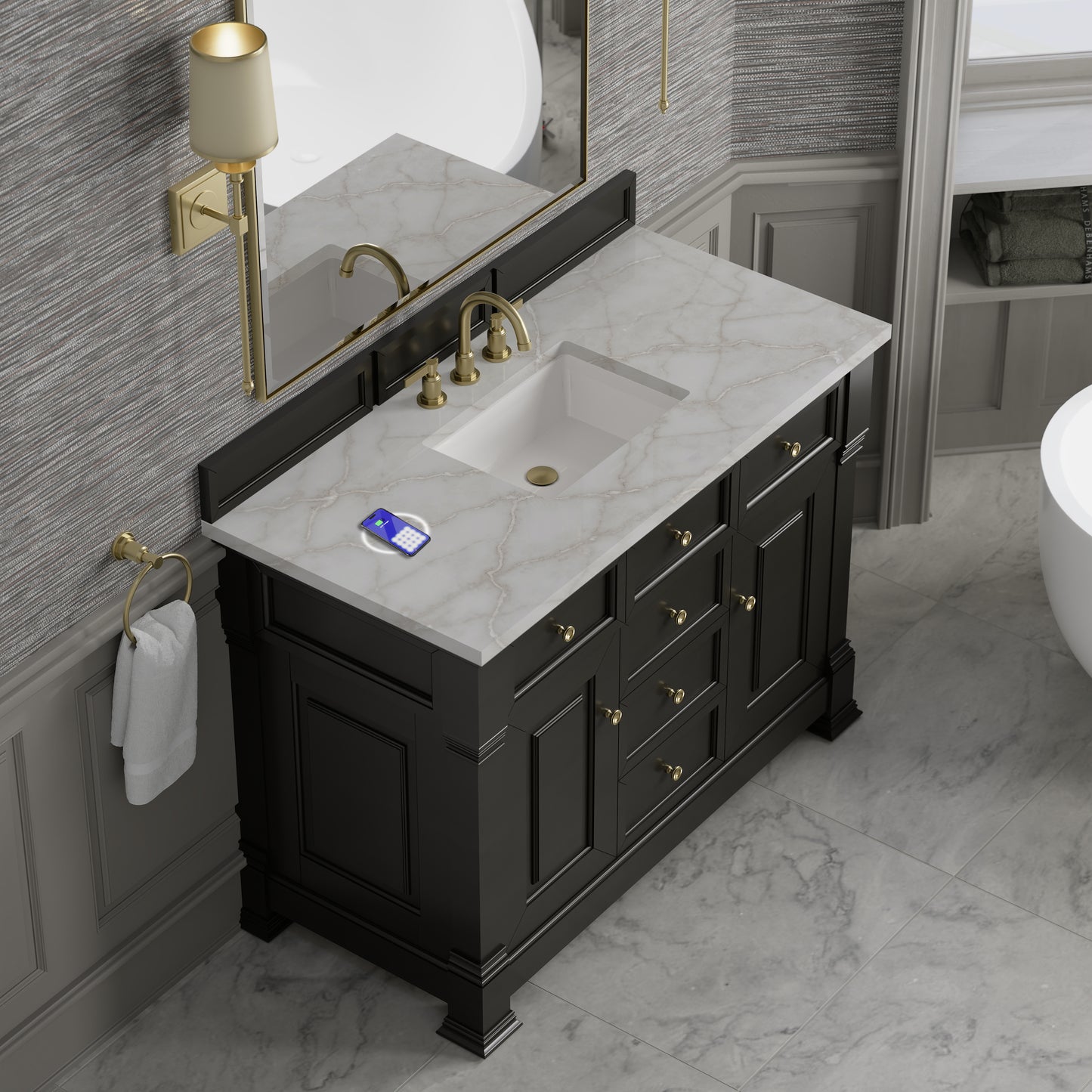 James Martin Brookfield 48" Single Vanity with 3 CM Countertop & FreePower Wireless Charger