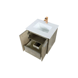 Lexora Collection Fairbanks 24 inch Rustic Acacia Bath Vanity, White Quartz Top and Faucet Set - Luxe Bathroom Vanities