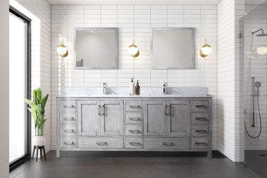 Lexora Collection Jacques 84 inch Double Bath Vanity, Top, Faucet Set, and 34 inch Mirrors - Luxe Bathroom Vanities