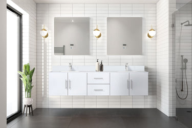 Lexora Collection Geneva 80 inch Double Bath Vanity, Top, Faucet Set, and 30 inch LED Mirrors - Luxe Bathroom Vanities