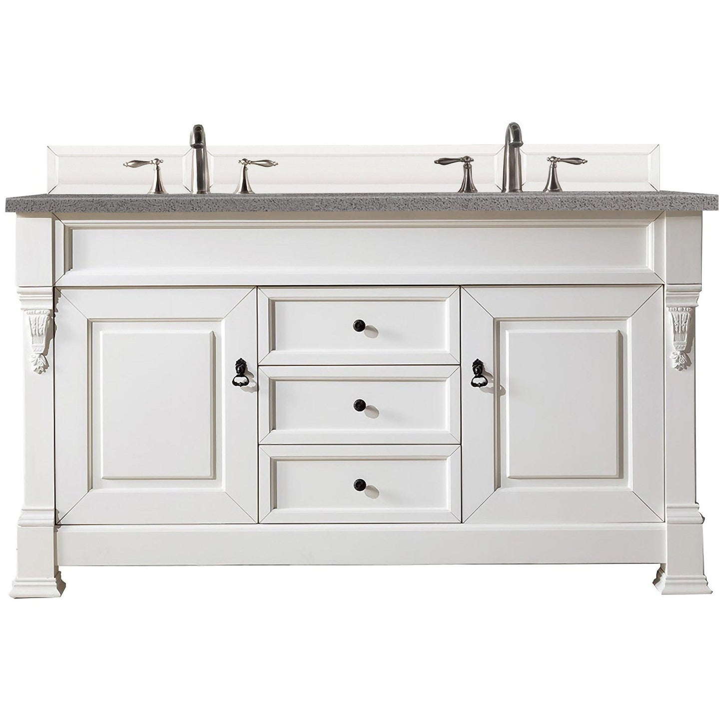 James Martin Brookfield 60" Double Vanity Vanities James Martin Bright White w/ 3 CM Grey Expo Quartz Top 