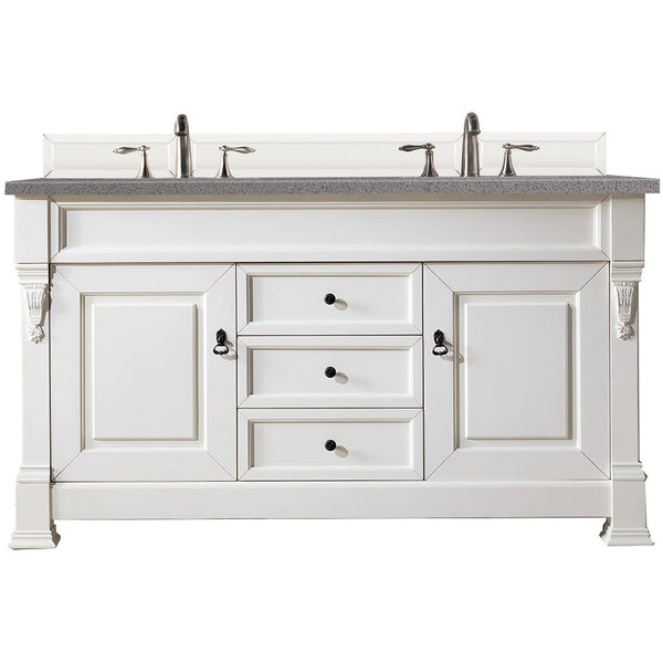 James Martin Brookfield 60" Double Vanity Vanities James Martin Bright White w/ 3 CM Grey Expo Quartz Top 