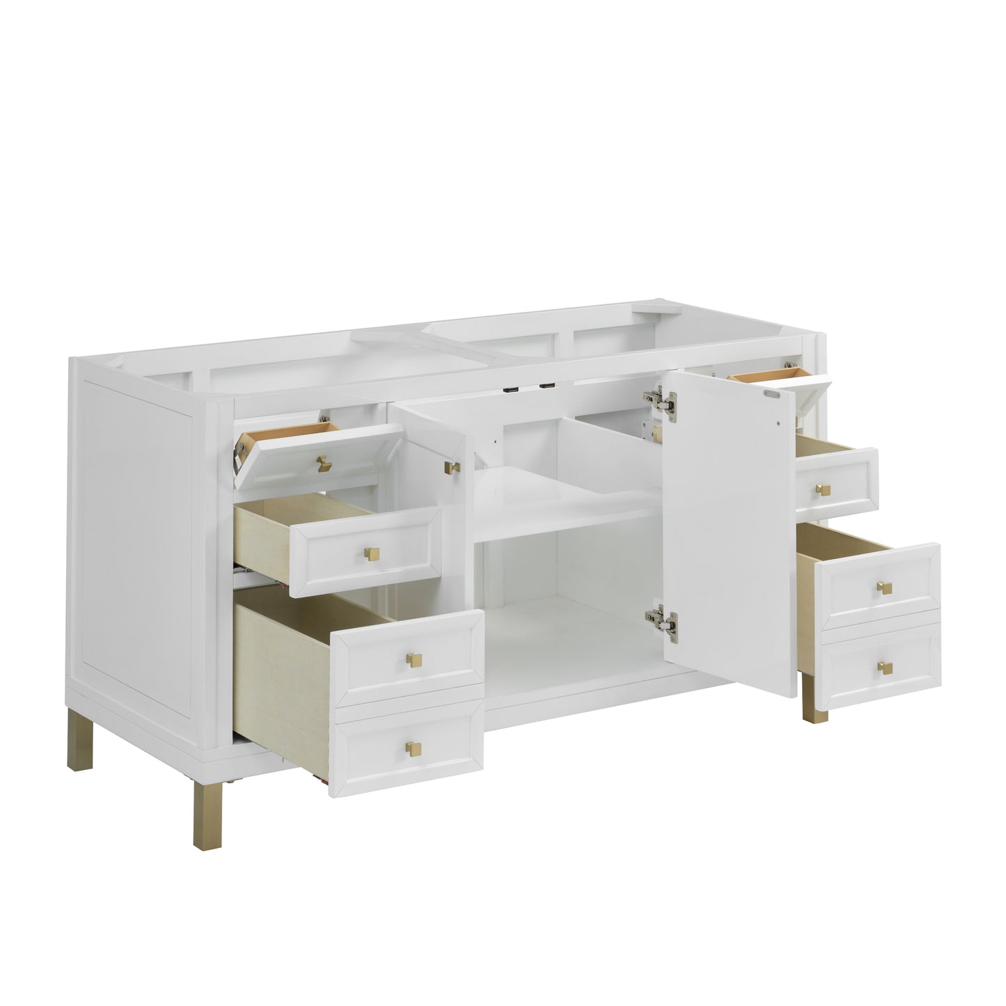 James Martin Chicago 60" Double Vanity with Single Hole 3CM White Zeus Silestone Top & Backsplash