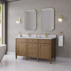 James Martin Brittany 60" Double Vanity with Single Hole 3 CM White Zeus Silestone Top & Backsplash