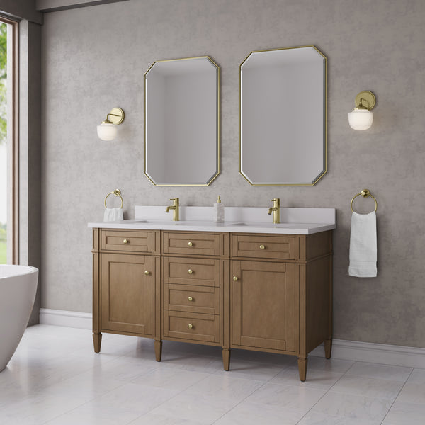 James Martin Brittany 60" Double Vanity with Single Hole 3 CM White Zeus Silestone Top & Backsplash