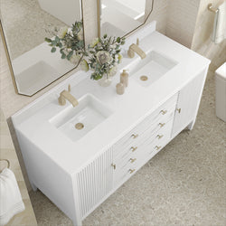 James Martin Myrrin 60" Double Vanity with Single Hole 3 CM White Zeus Silestone Top & Backsplash