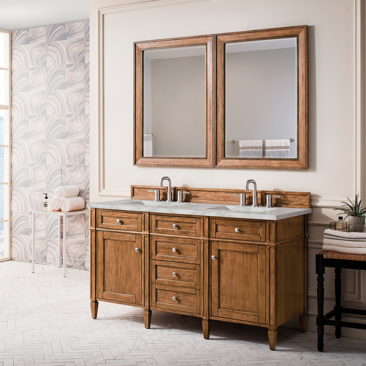 James Martin Brittany 60" Double Vanity with 3 CM Countertop & FreePower Wireless Charger