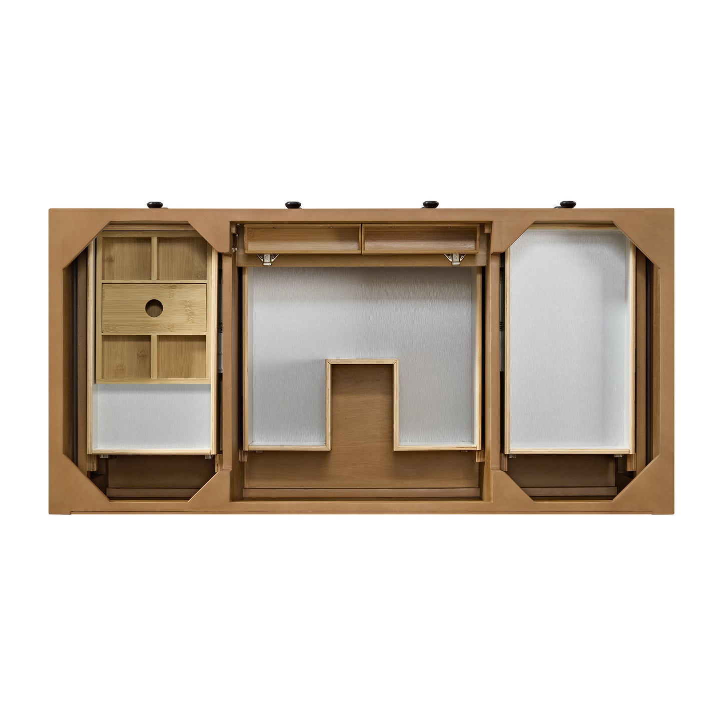 James Martin Malibu 48" Single Vanity, Amber Birch w/ Single Hole 3 CM White Zeus Quartz Top & Backsplash - Luxe Bathroom Vanities