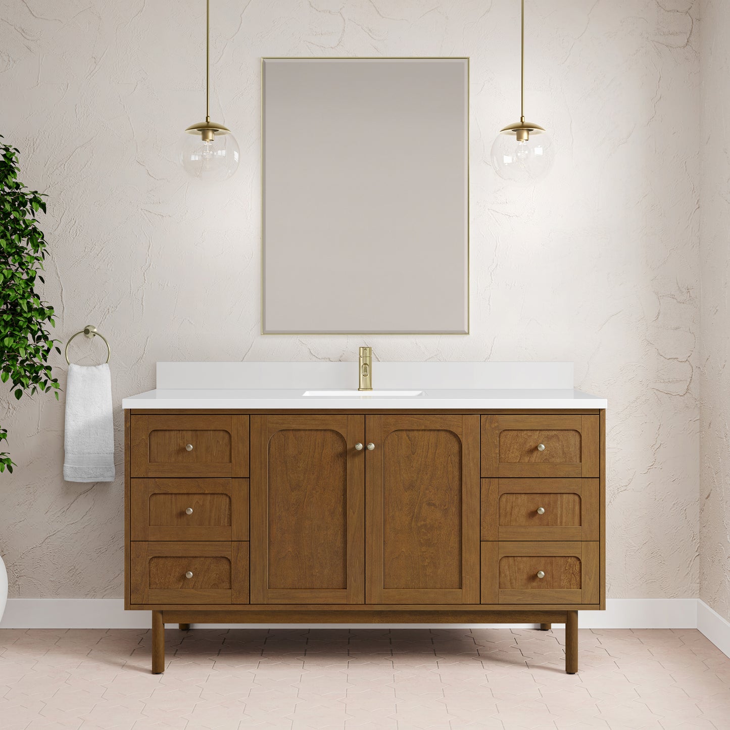 James Martin Laurent 60" Single Vanity with Single Hole 3 CM White Zeus Silestone Top & Matching Backsplash