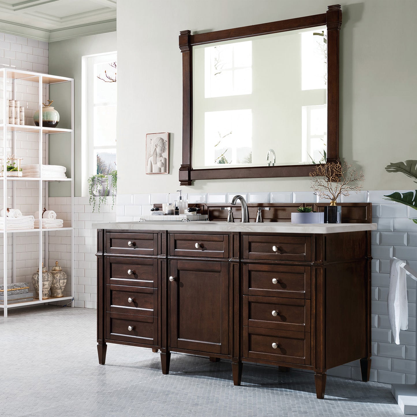 James Martin Brittany 60" Single Vanity with 3 CM Countertop & FreePower Wireless Charger