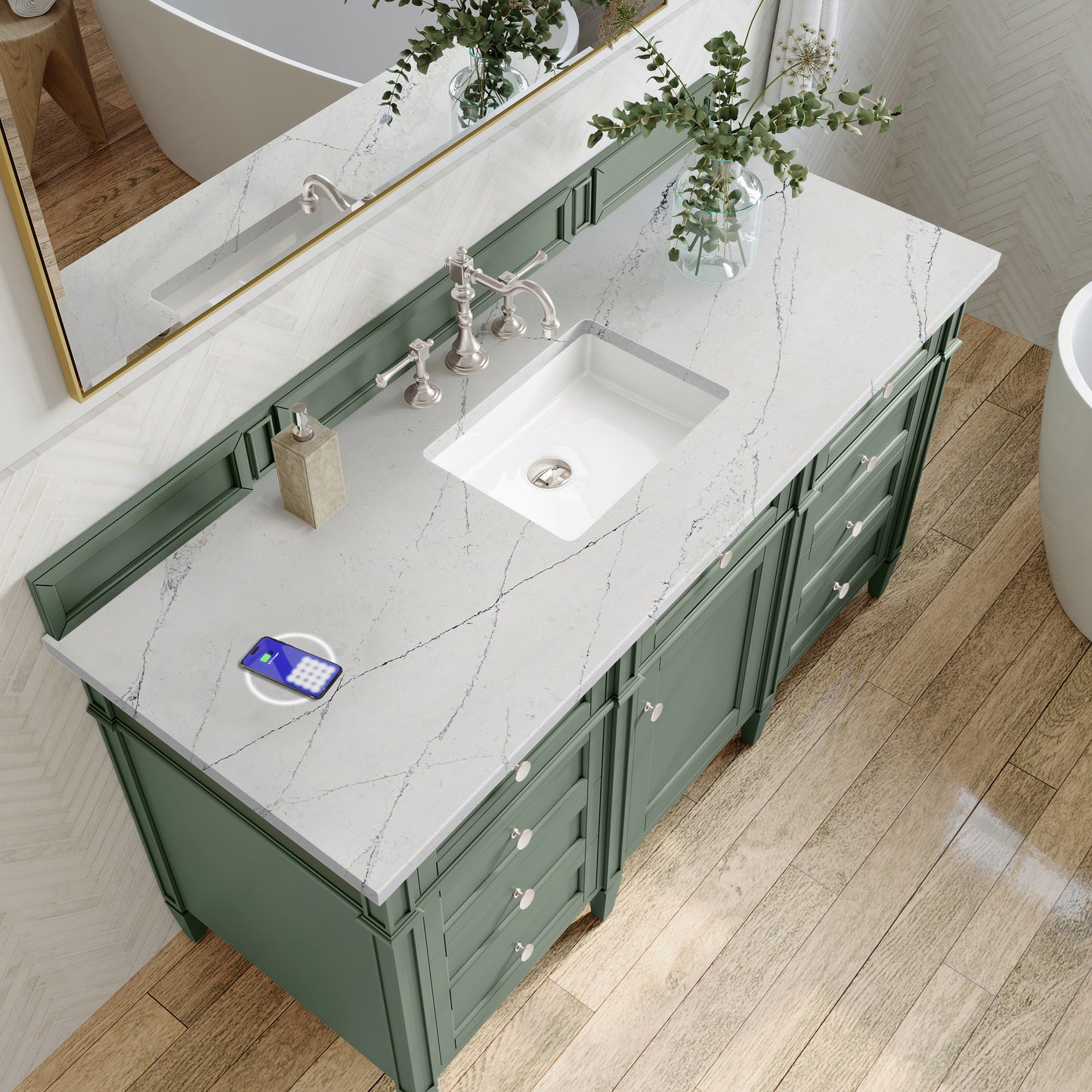 James Martin Brittany 60" Single Vanity with 3 CM Countertop & FreePower Wireless Charger