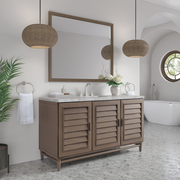 James Martin Portland 60" Single Vanity Whitewashed Walnut with 3 CM Countertop & FreePower Wireless Charger