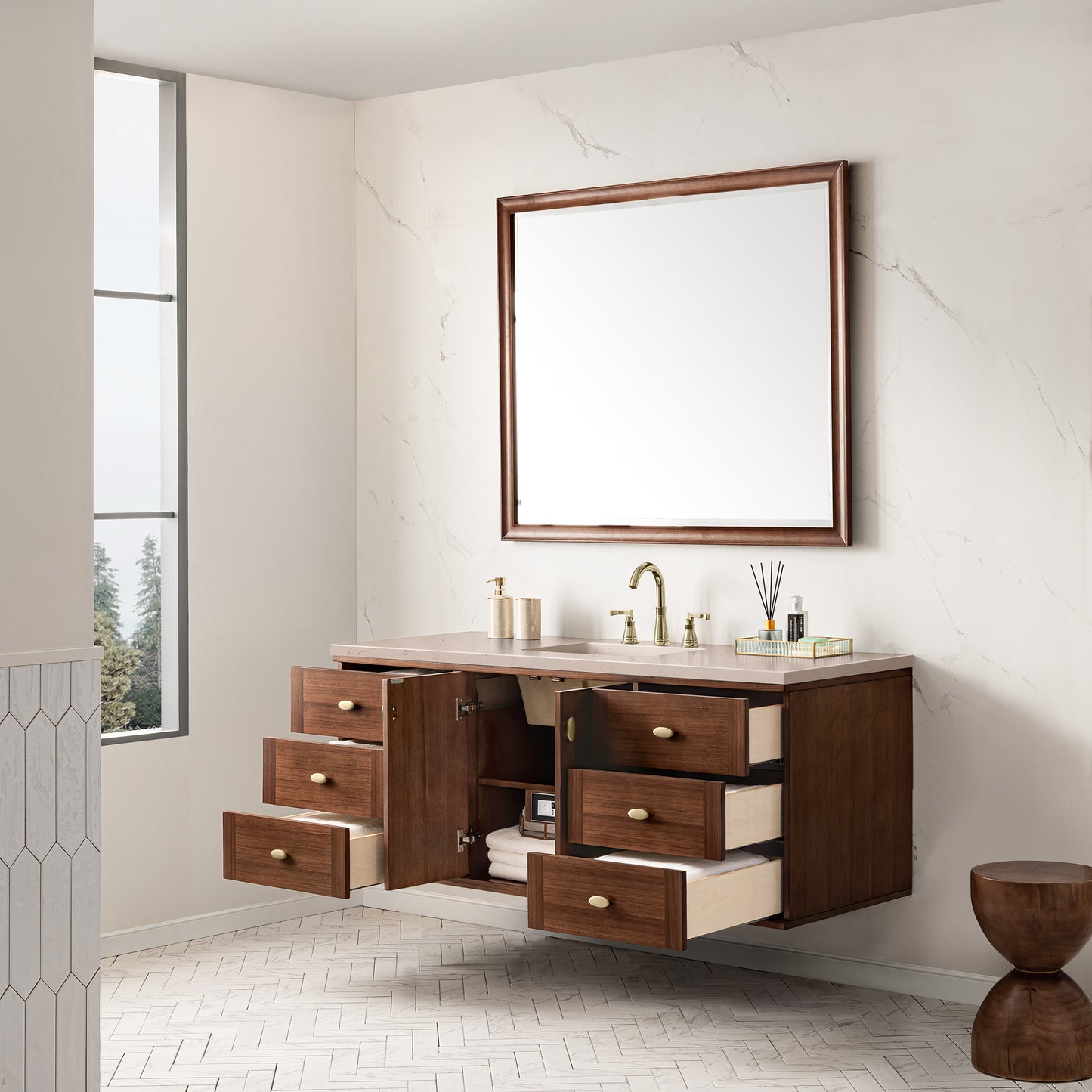 James Martin Amberly 60" Single Vanity, Mid-Century Walnut