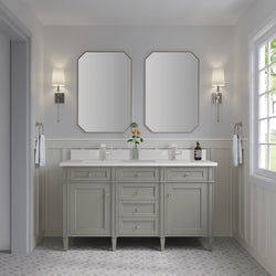 James Martin Brittany 60" Double Vanity with Single Hole 3 CM White Zeus Silestone Top & Backsplash