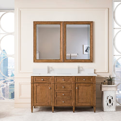 James Martin Brittany 60" Double Vanity with Single Hole 3 CM White Zeus Silestone Top & Backsplash
