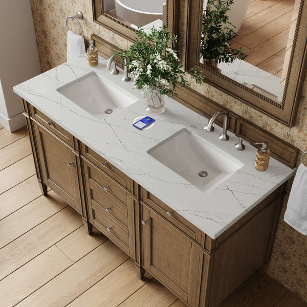 James Martin Brittany 60" Double Vanity with 3 CM Countertop & FreePower Wireless Charger