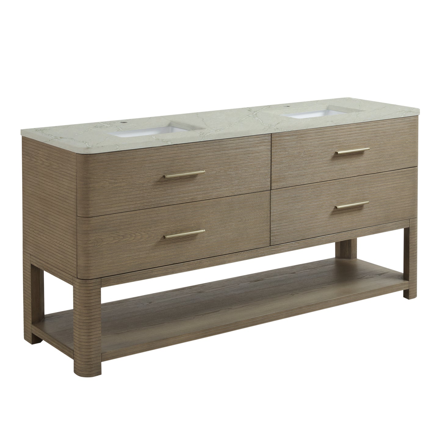 James Martin Lucian 72" Double Vanity, Pebble Oak w/ 3 CM Top - Luxe Bathroom Vanities