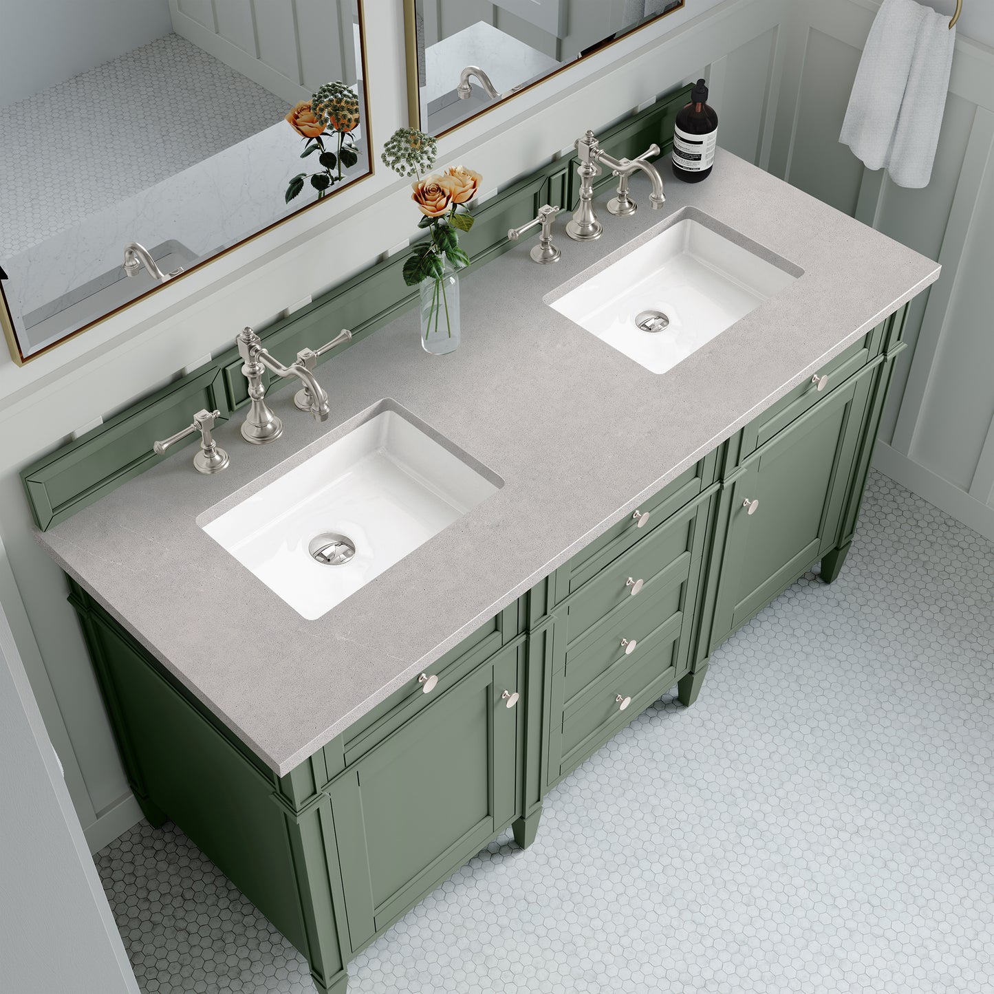 James Martin Brittany 60" Double Vanity, Smokey Celadon - Luxe Bathroom Vanities