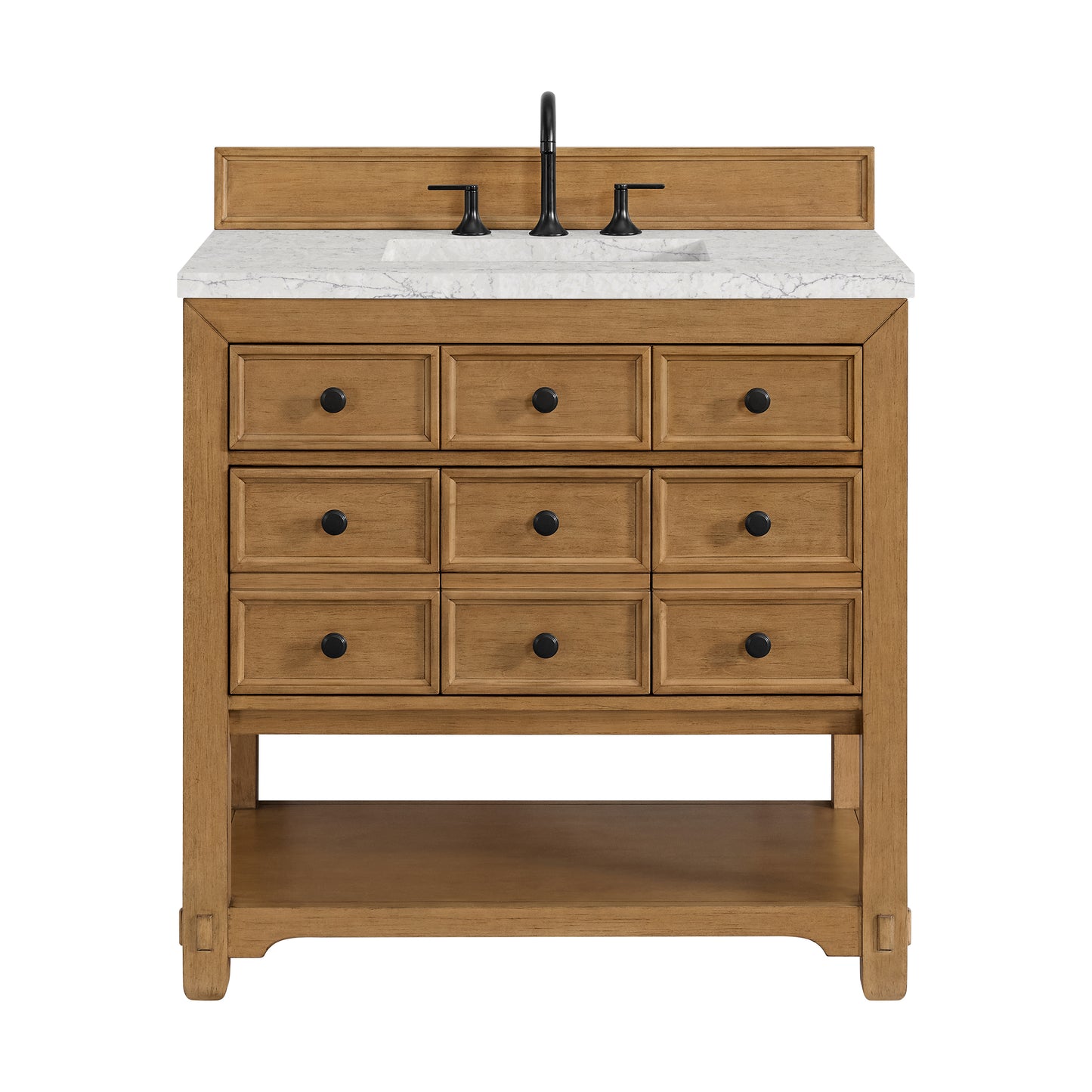 James Martin Malibu 36" Single Vanity, Amber Birch w/ 3 CM Counter Top - Luxe Bathroom Vanities