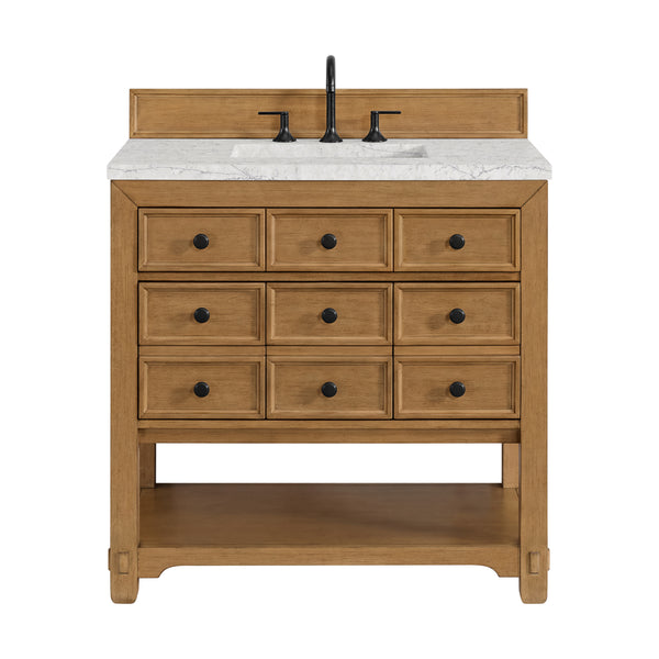 James Martin Malibu 36" Single Vanity, Amber Birch w/ 3 CM Counter Top - Luxe Bathroom Vanities