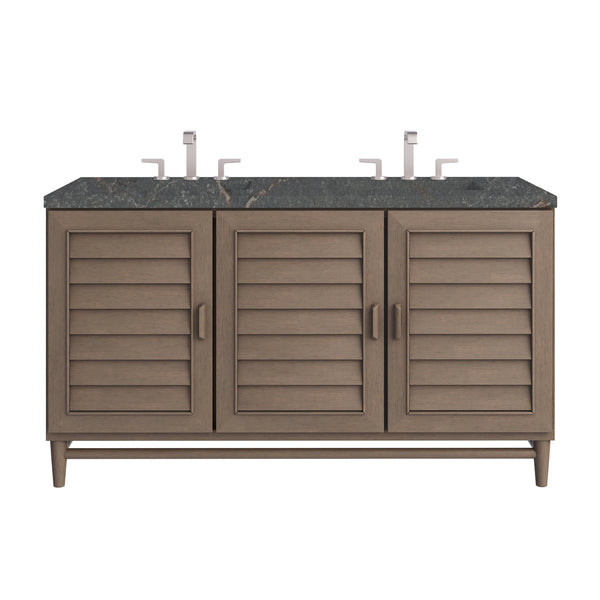 James Martin Portland 60" Double Vanity Whitewashed Walnut with 3 CM Countertop & FreePower Wireless Charger
